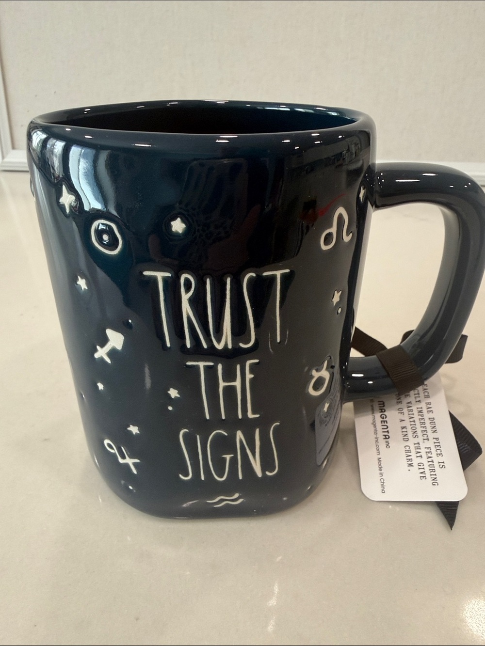 Rae Dunn Dark Teal "Trust The Signs" Ceramic Mug